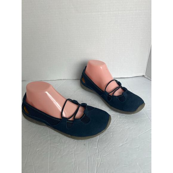 Land’s End Blue Suede Round Toe Bungee Straps Slip On Comfort Ballet Shoes 8.5 - Picture 2 of 13